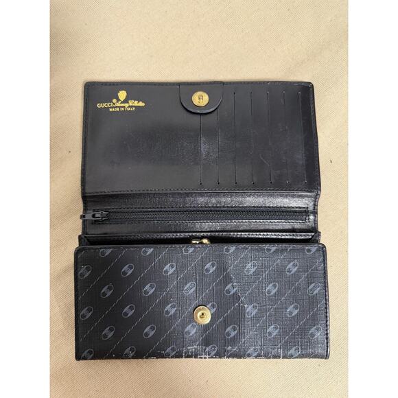 Vintage Gucci Wallet Womens One Size Black Leather Canvas Logo Trifold Italy - Picture 3 of 14
